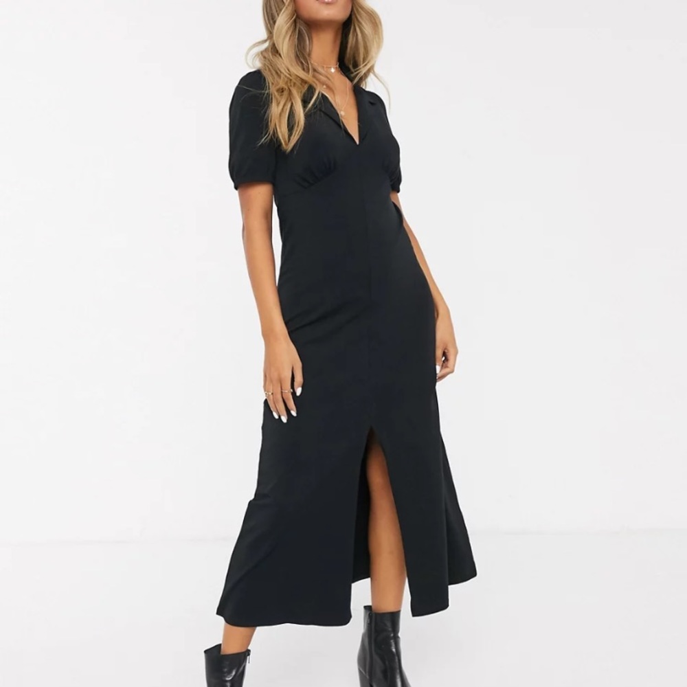 ASOS DESIGN tea dress with collar in black